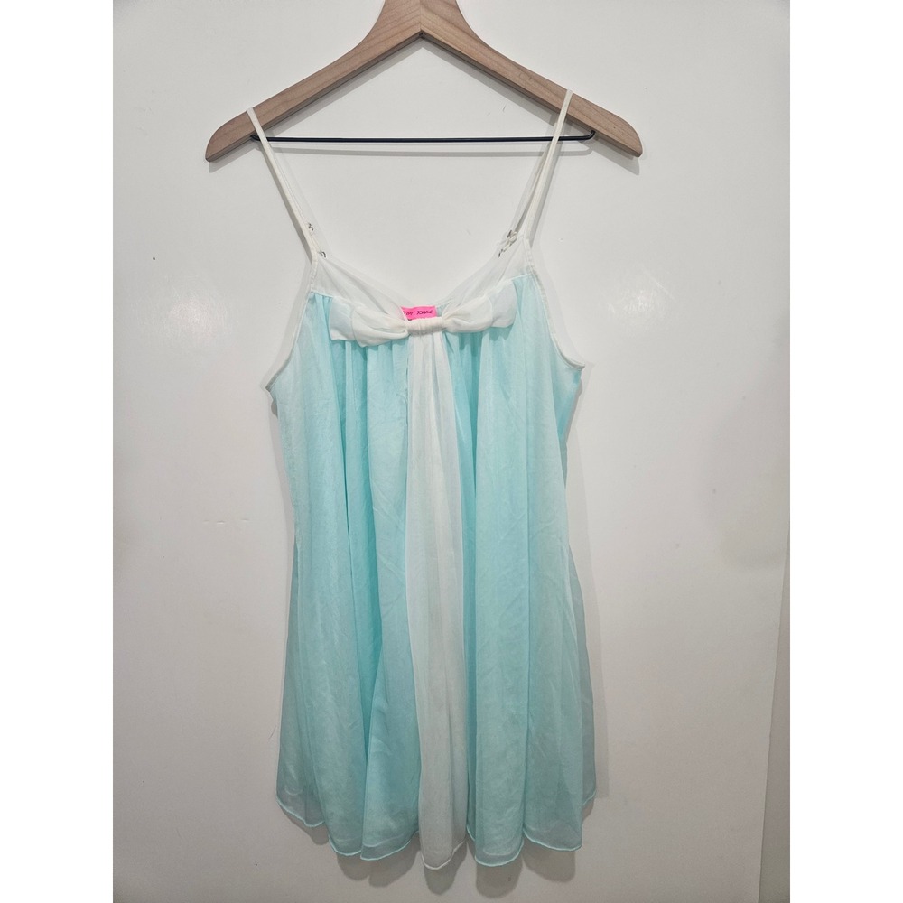 Betsey Johnson Blue White Sheer Babydoll Chemise Bow Detail Y2K Medium
